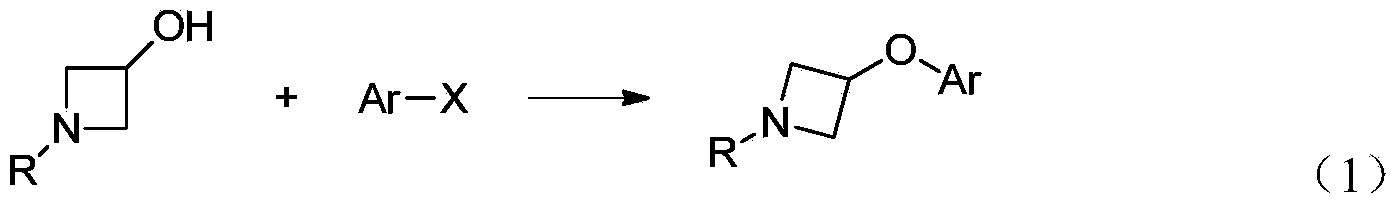 Preparation method for N-tert-butyloxycarboryl-azetidine aromatic ether/aromatic heterocyclic ether compounds