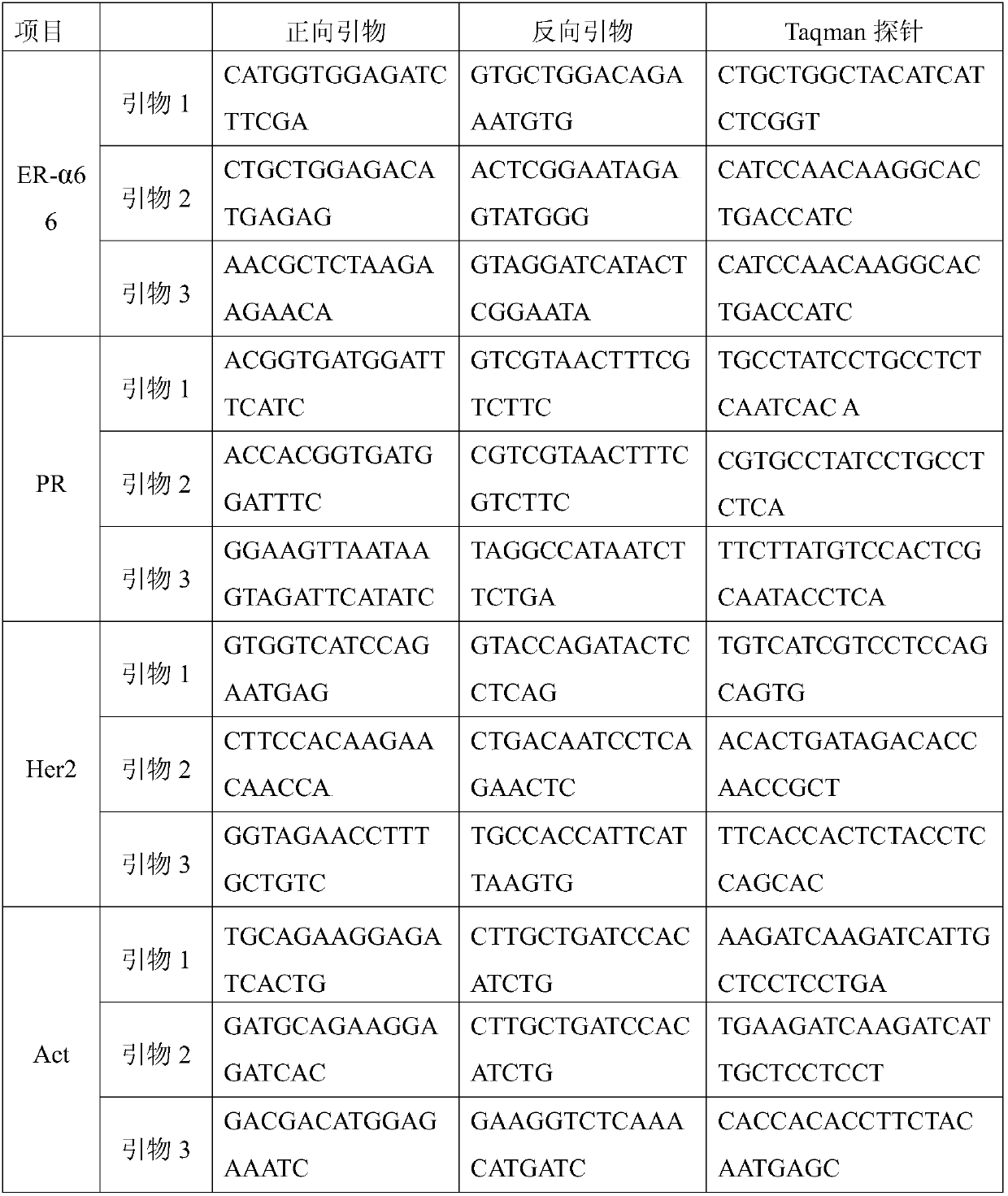 Breast cancer molecular typing real-time fluorescent multiple PCR (Polymerase Chain Reaction) primer and kit and application thereof