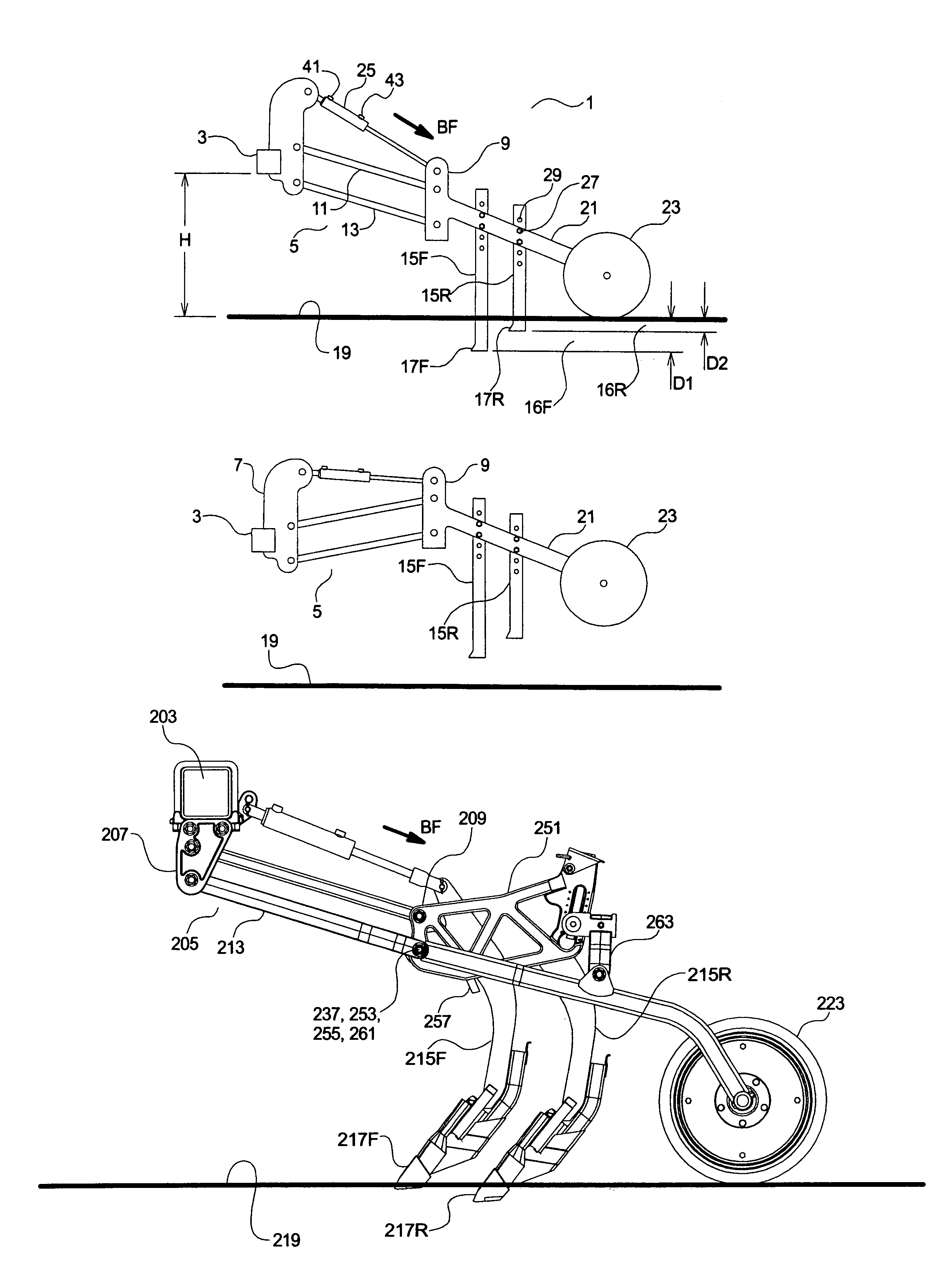 Parallel link trailing arm for seeders