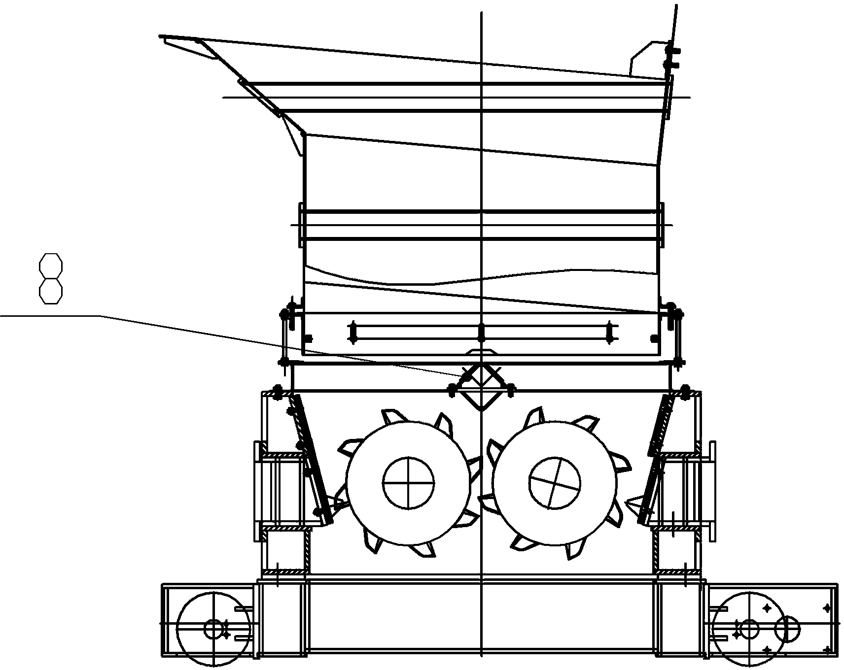 Large efficient screening-type double-toothed roll crusher provided with distribution device
