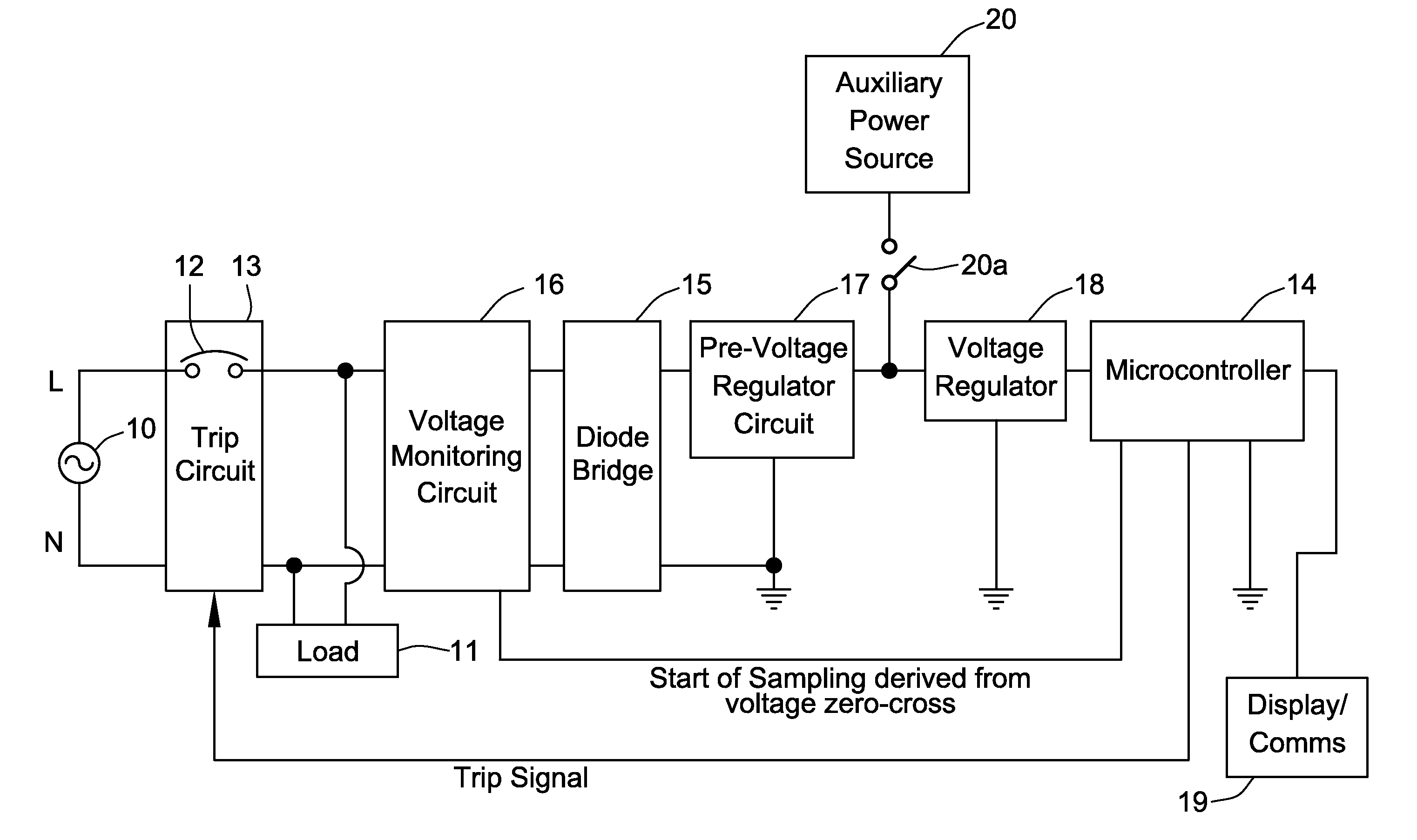 Electronic circuit breaker with alternate mode of operation using auxiliary power source