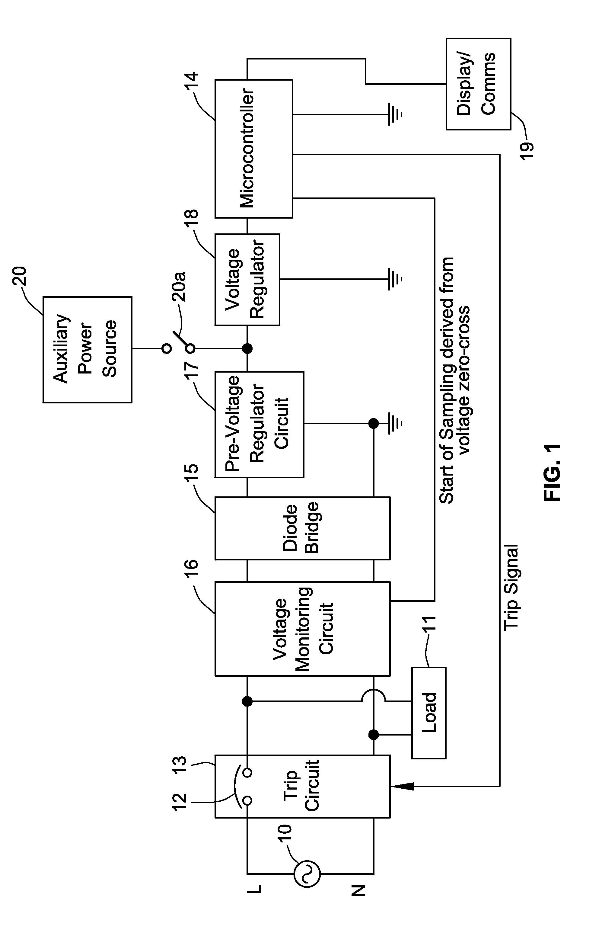 Electronic circuit breaker with alternate mode of operation using auxiliary power source