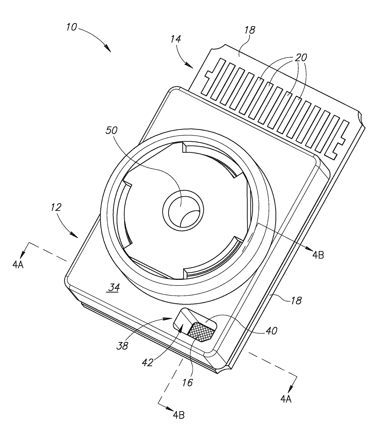 Lens mount with conductive glue pocket for grounding to a circuit board