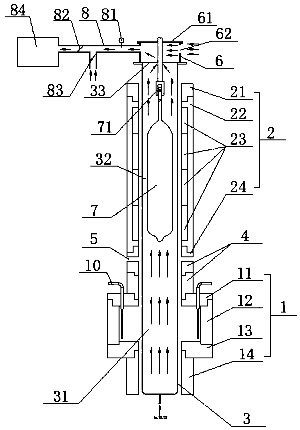 Double-furnace-core-rod sintering device with stable temperature field and stable flow field