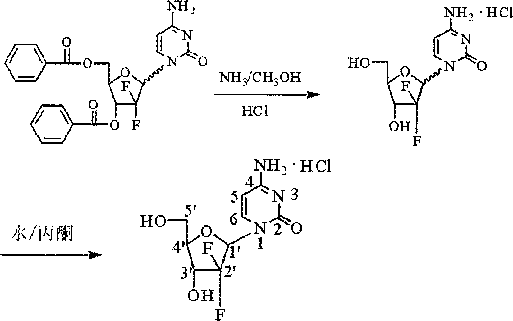 Industrialized gemcitabine hydrochloride synthesis method