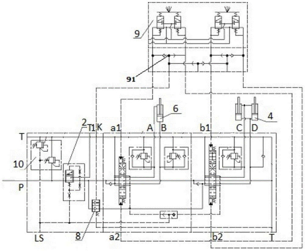 Load sensing multi-way reversing valve and loader hydraulic control system