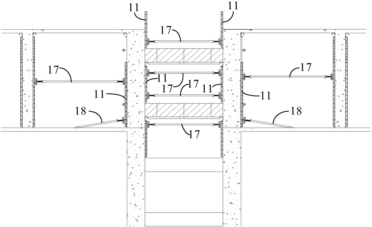 One-time pouring forming construction method of partition beam in elevator shaft