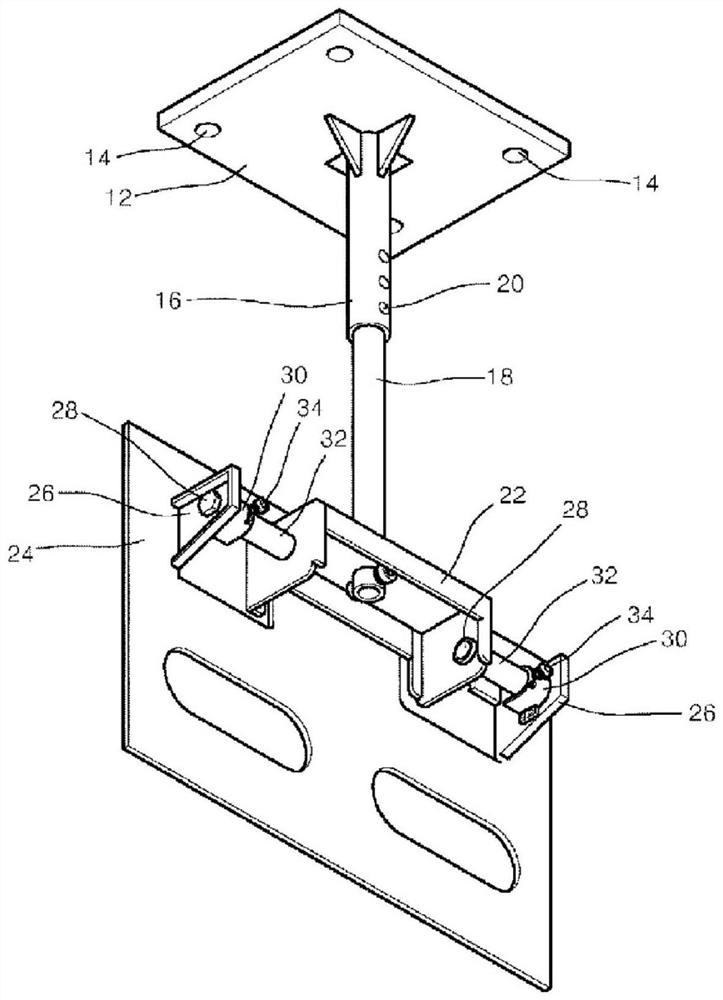 Ceiling-type monitor position adjustment device with gear structure