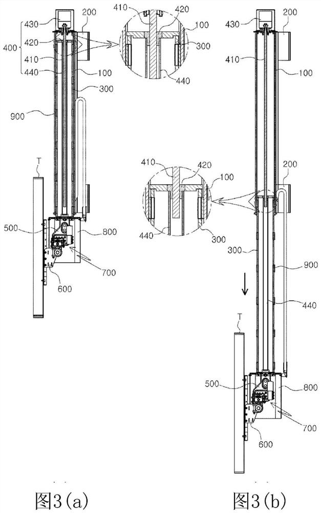 Ceiling-type monitor position adjustment device with gear structure