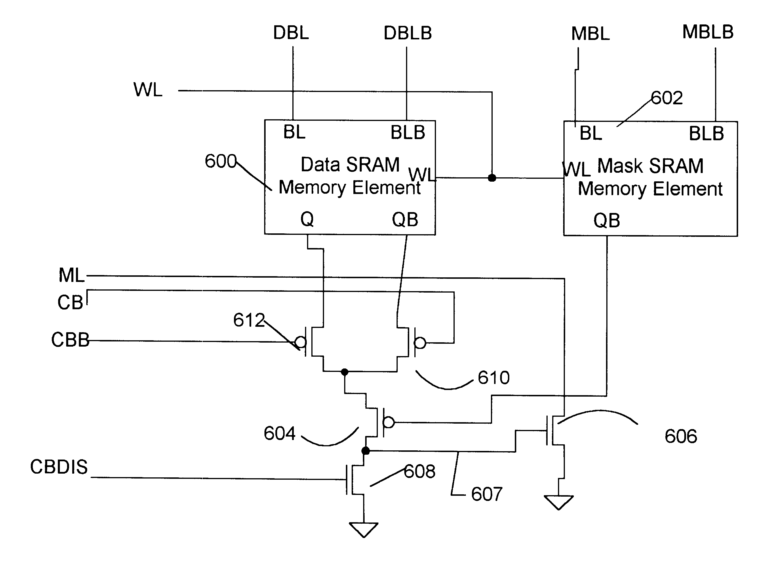 Content Addressable Memory array, cell, and method using 5-transistor compare circuit and avoiding crowbar current