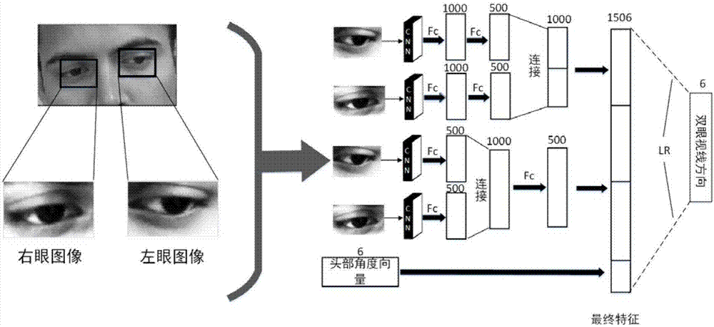 Joint sight line direction calculation method of left and right eye images of human eyes