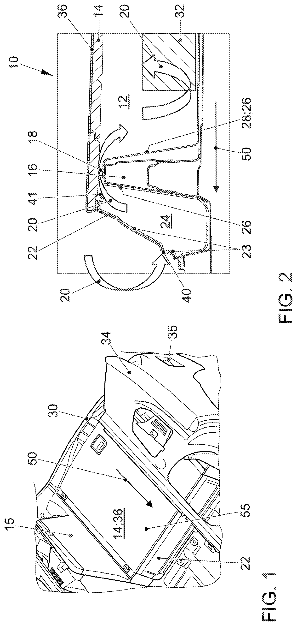 Component system for ventilating a trunk compartment area and motor vehicle