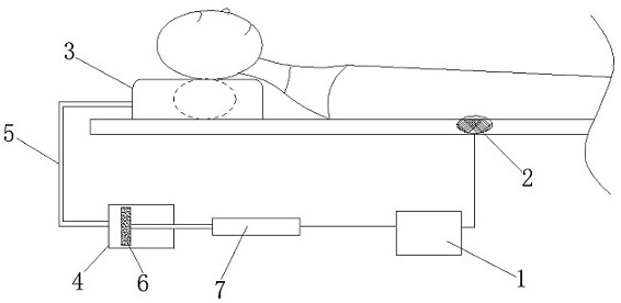 Headrest and auxiliary relaxing pad capable of synchronously rising and falling with respiratory frequency