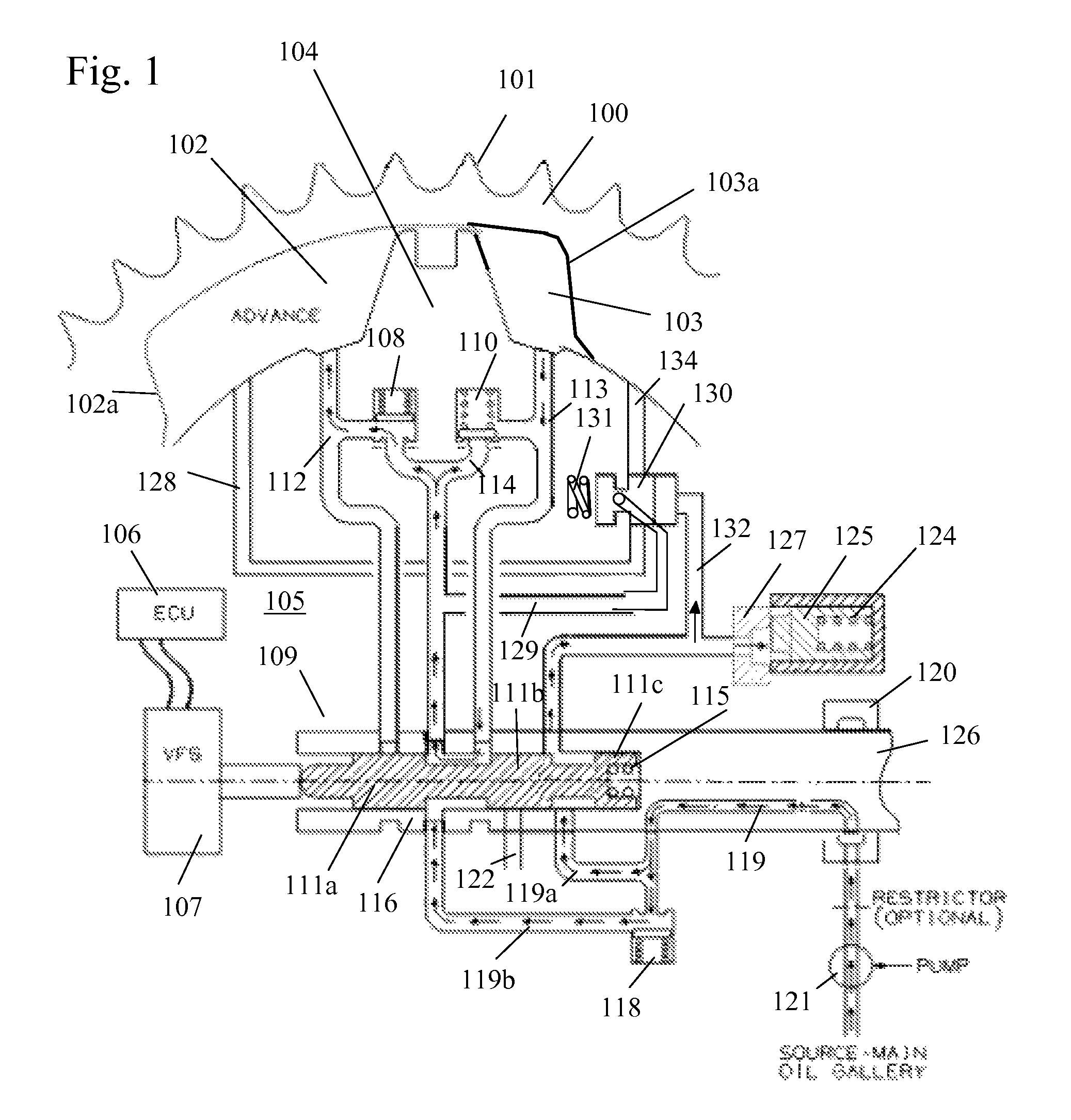 Variable camshaft timing device with hydraulic lock in an intermediate position