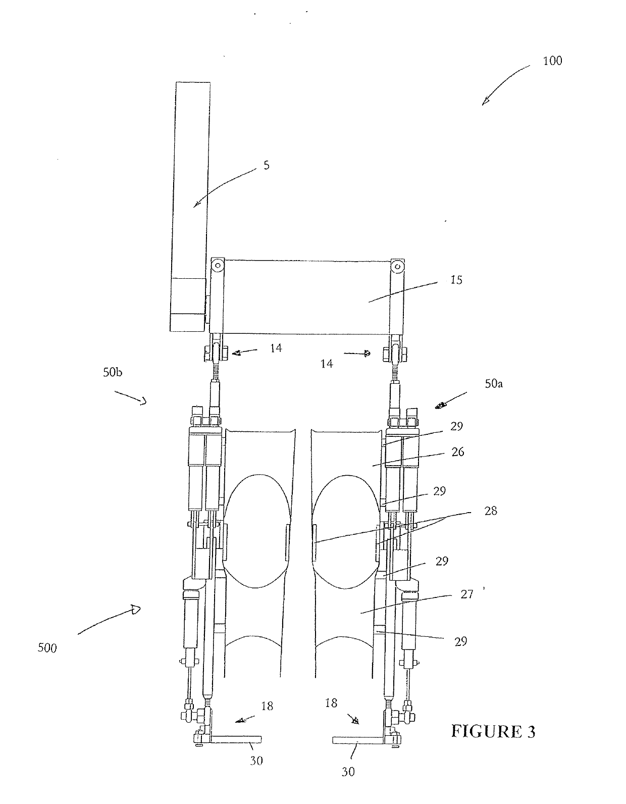 Self contained powered exoskeleton walker for a disabled user