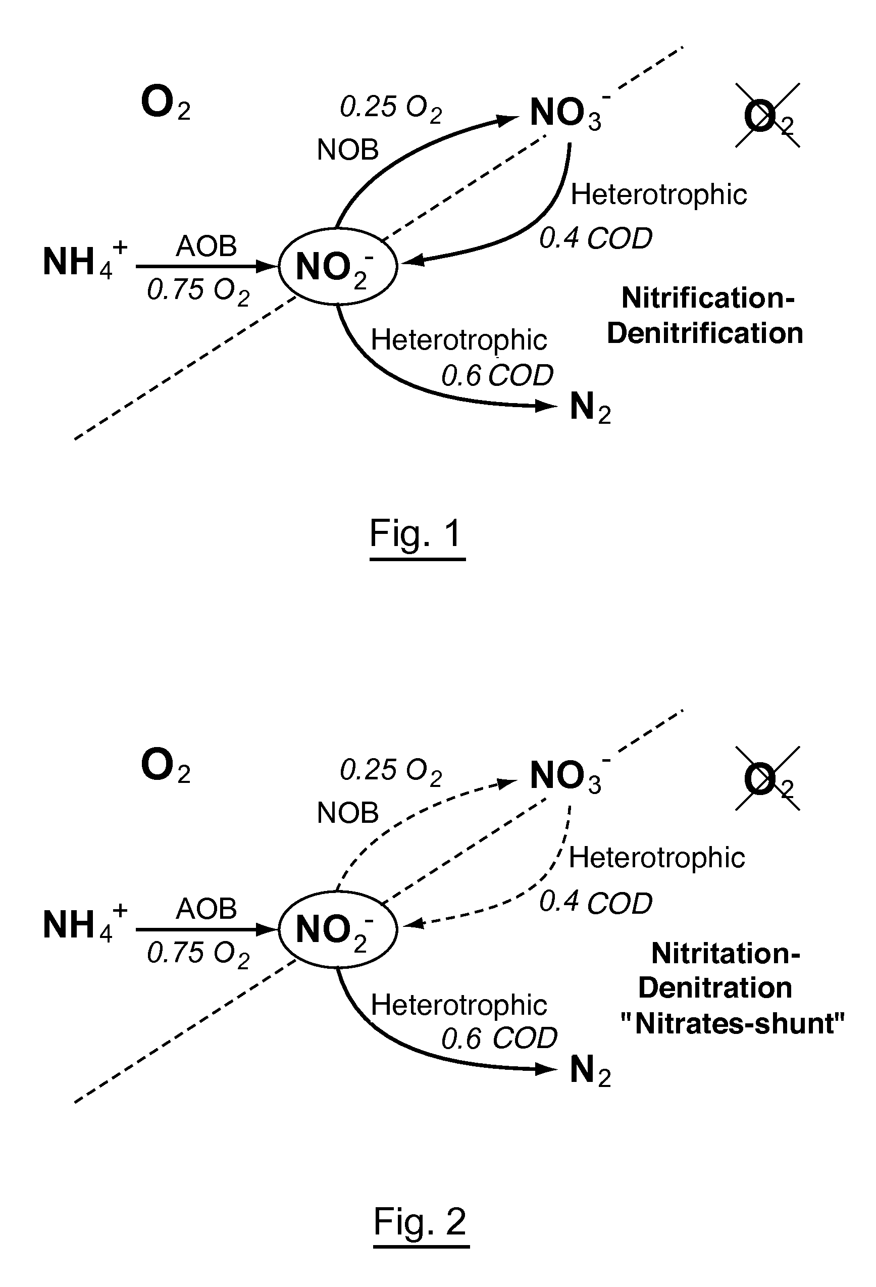 Method for treating water within a sequential biological reactor including an in-line measurement of the nitrite concentration inside said reactor
