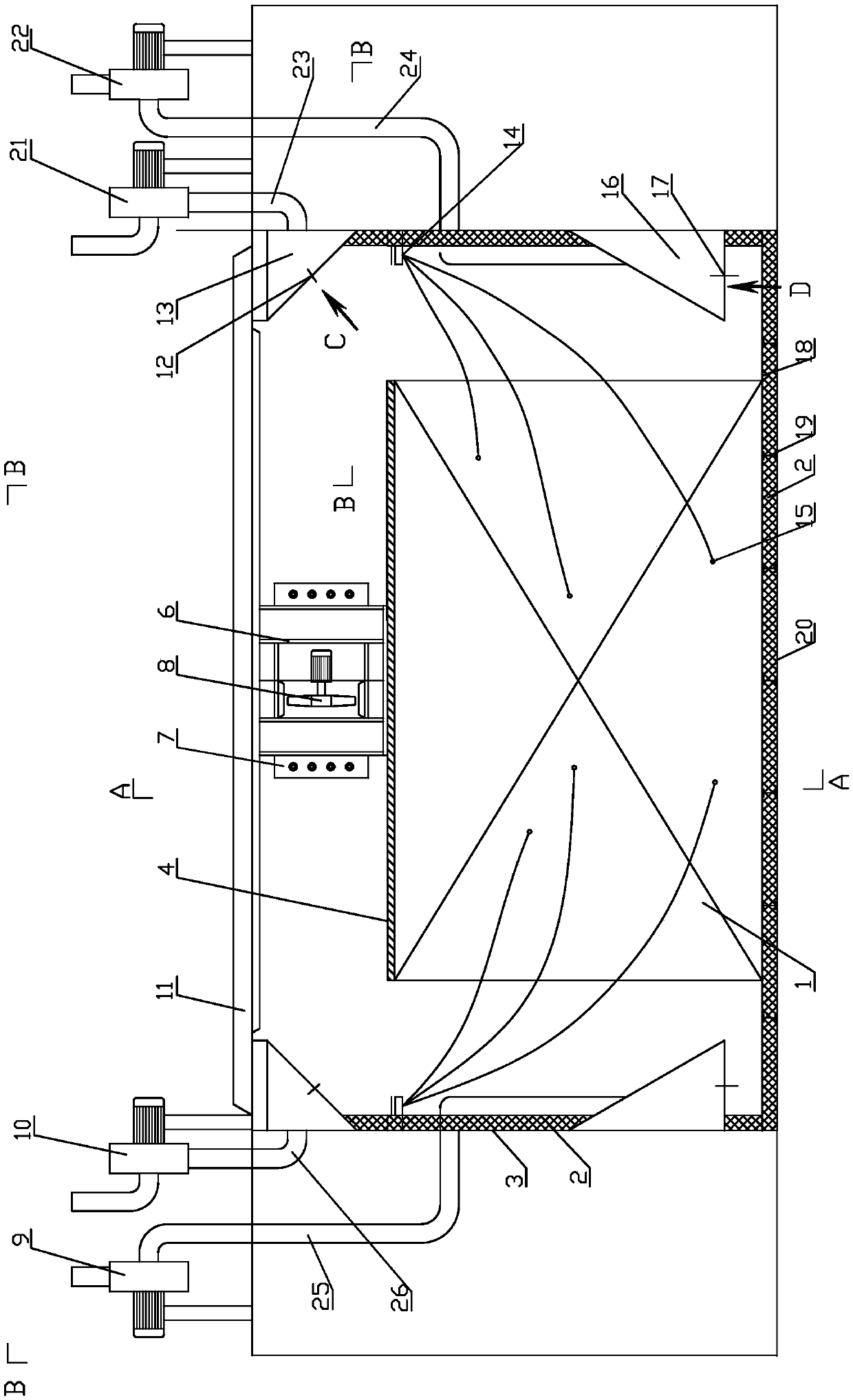 Wood drying device and drying method of a top fan type cabin