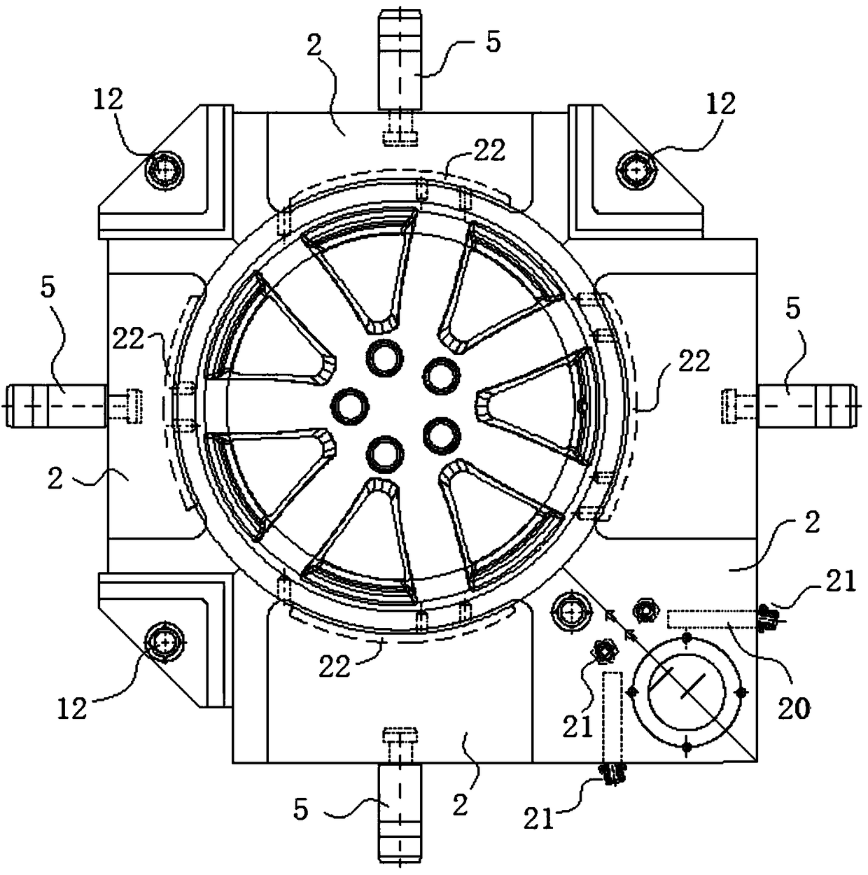 High-pressure hub casting mold and casting method thereof
