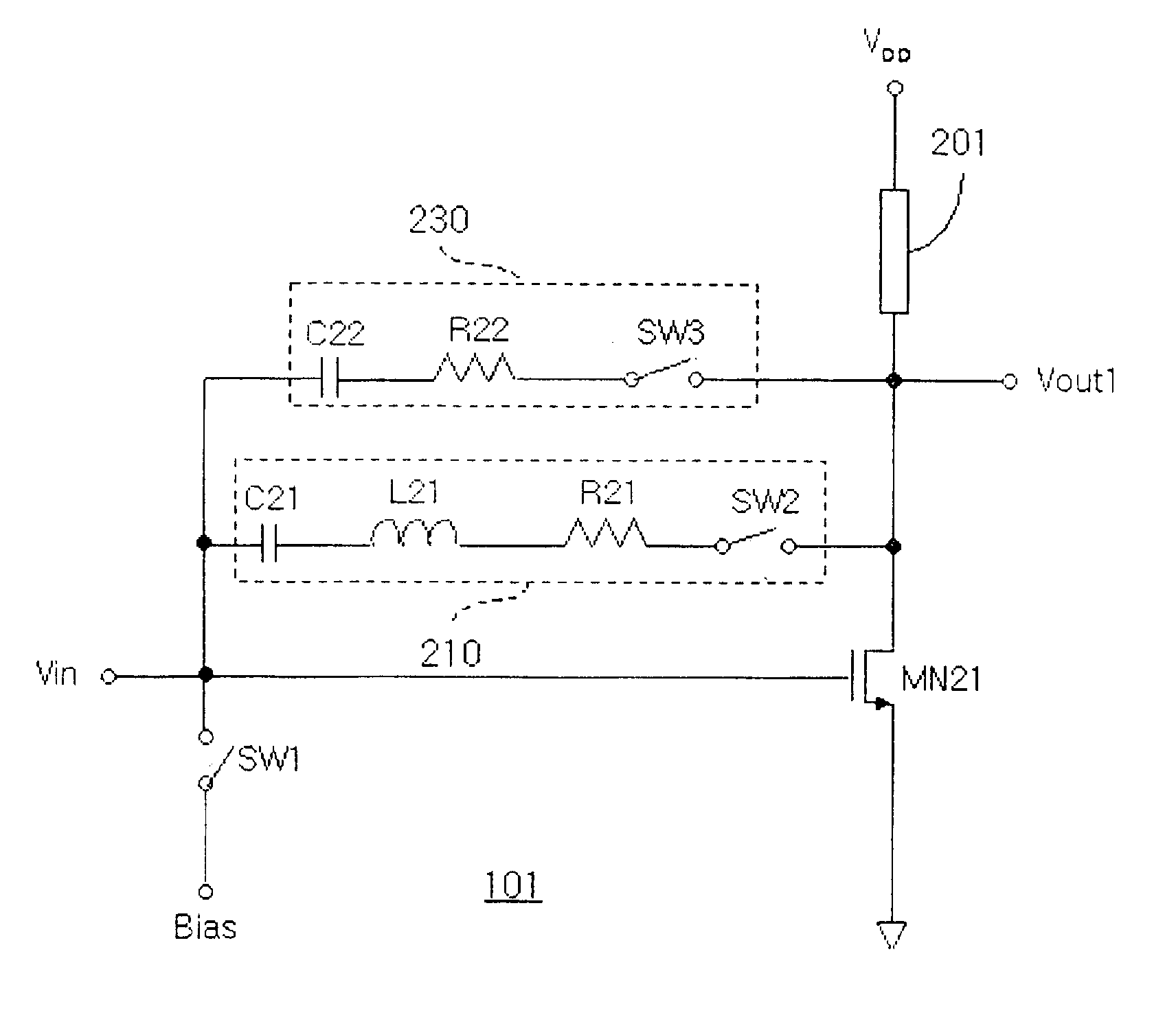 Wideband variable gain amplifier with high linearity operating in switch mode