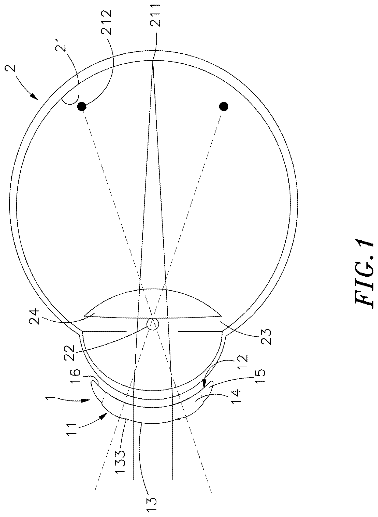 Lens with optical area to increase defocus image area