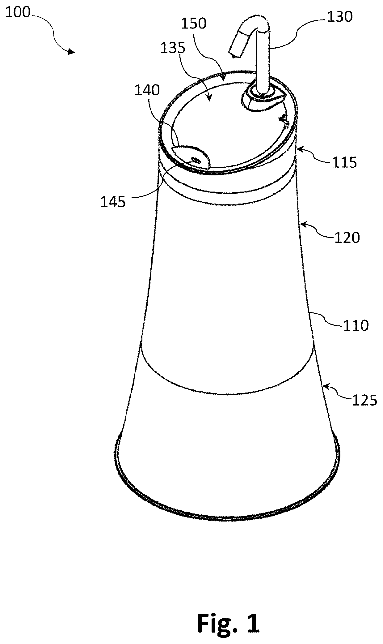 Freestanding and high-volume capacity dispenser for dispensing a measured amount of a liquid hand disinfectant