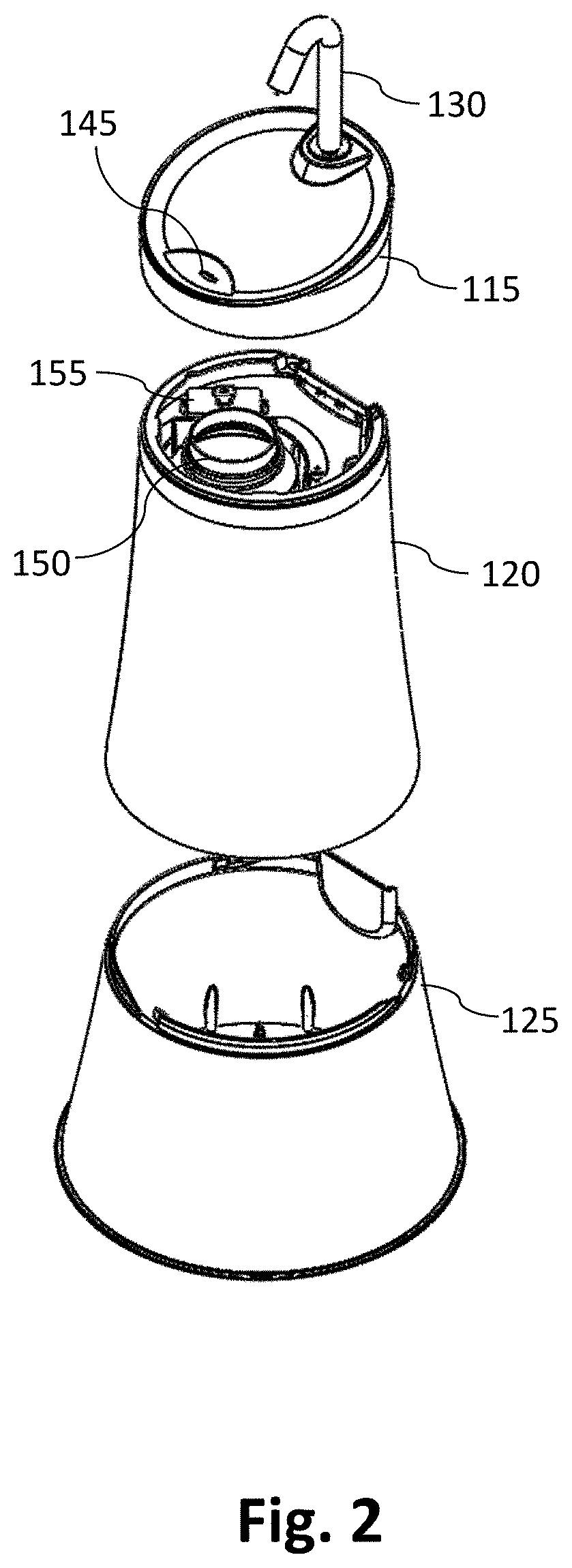 Freestanding and high-volume capacity dispenser for dispensing a measured amount of a liquid hand disinfectant