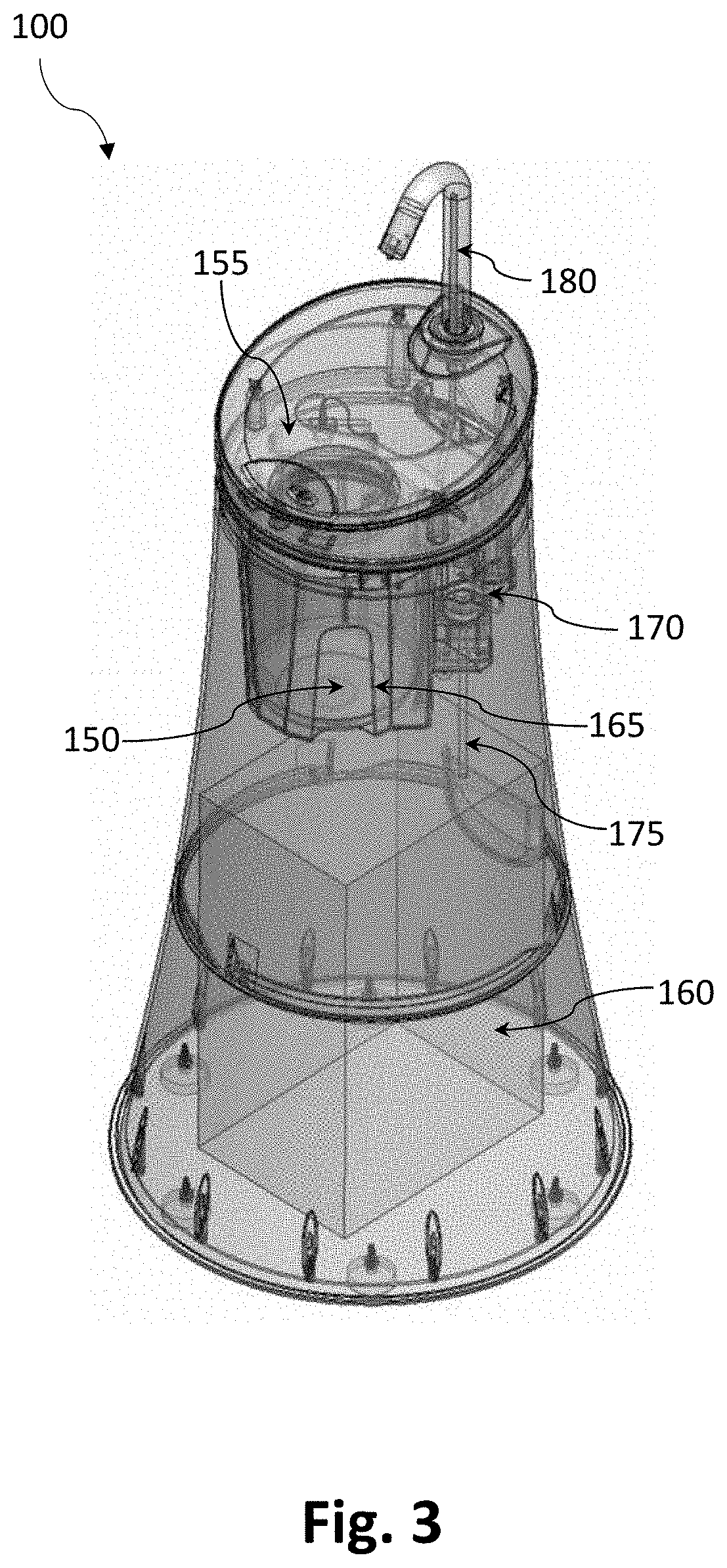 Freestanding and high-volume capacity dispenser for dispensing a measured amount of a liquid hand disinfectant