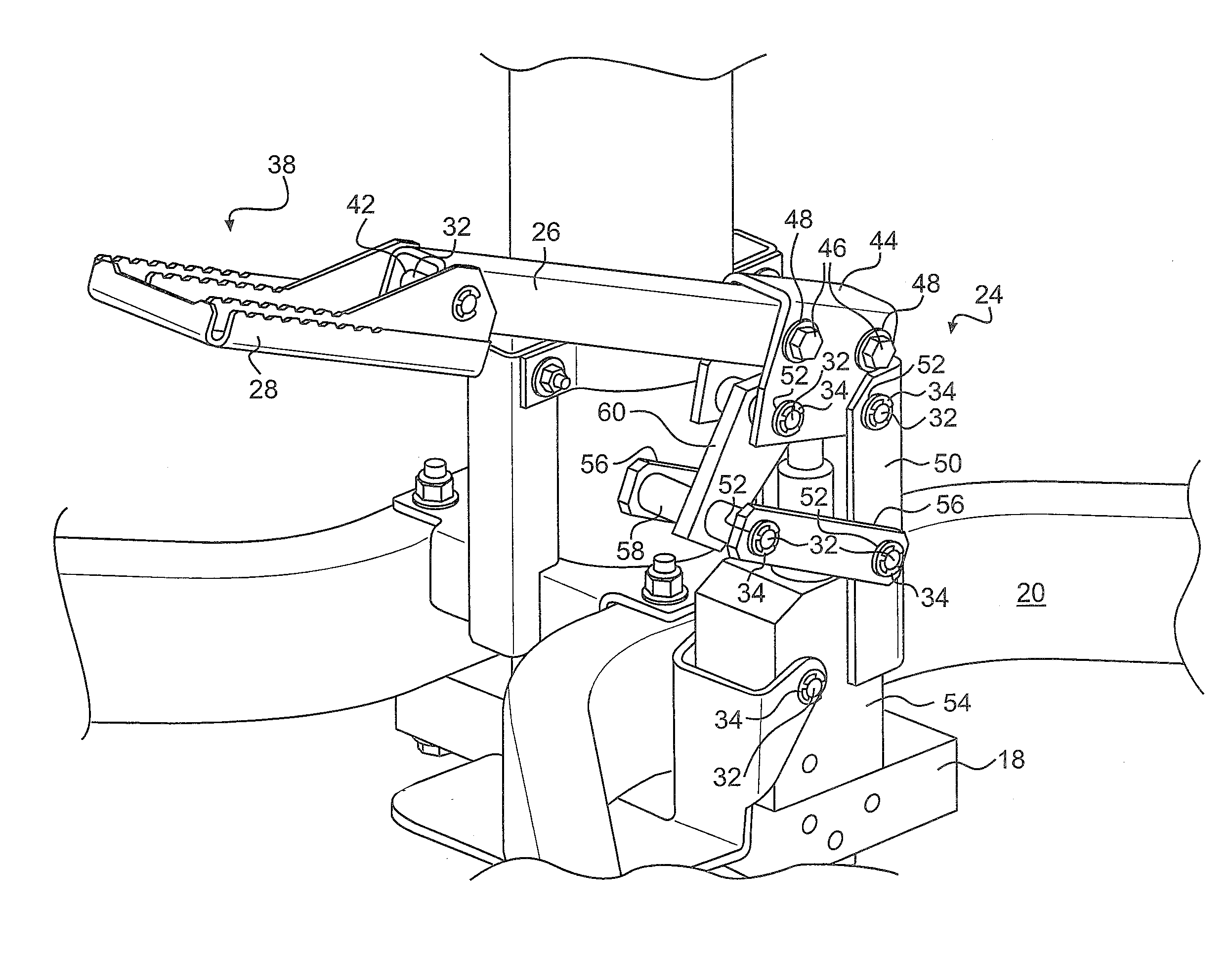 Adjustable foot pedal, linkage, and method for actuating a hydraulic cylinder