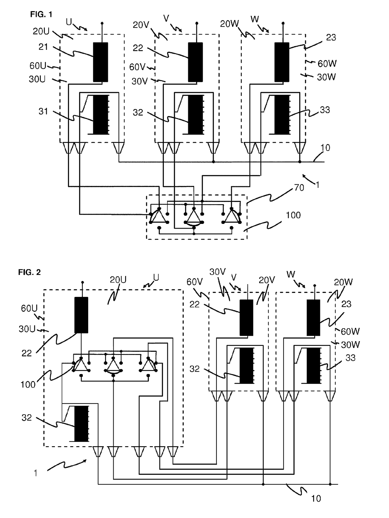 Electrical switching system for a three-phase network
