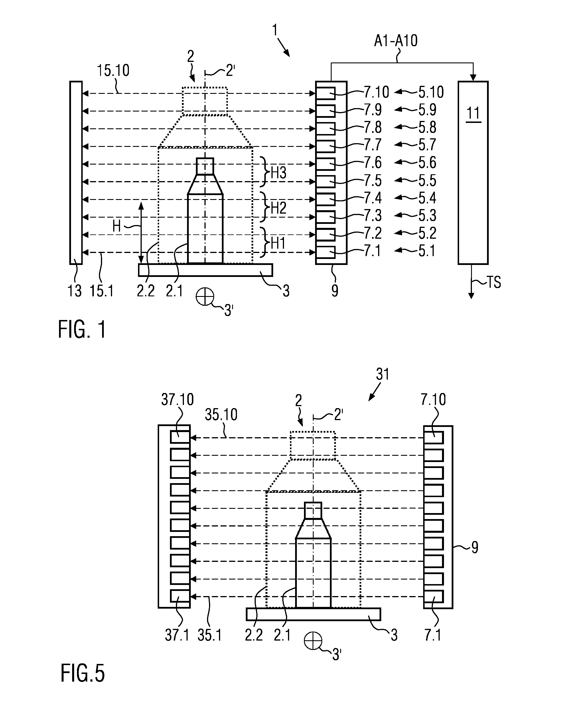 Triggering light grid and method for determining the position of containers