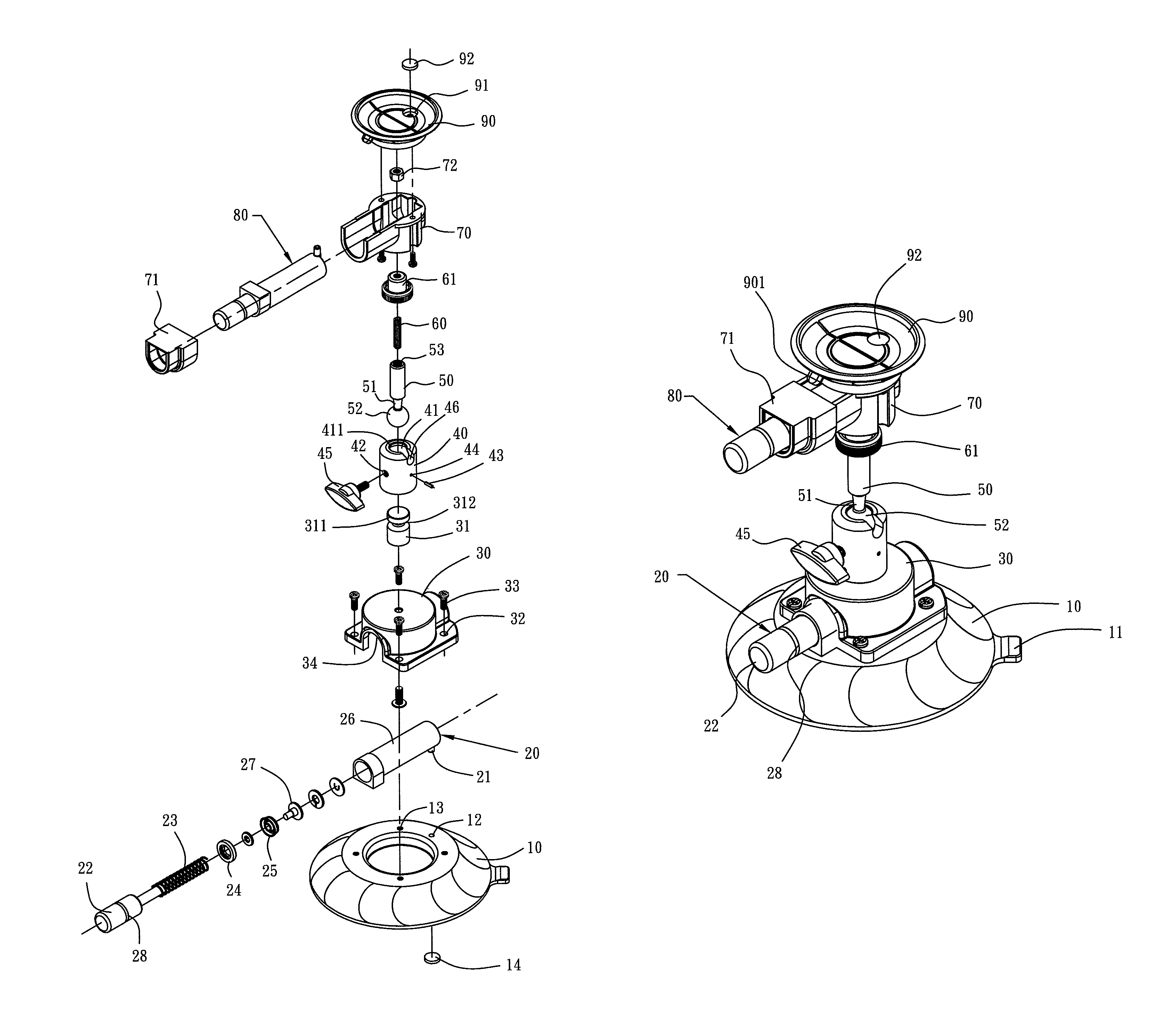 Omni-direction rotatable dual-cup suction device