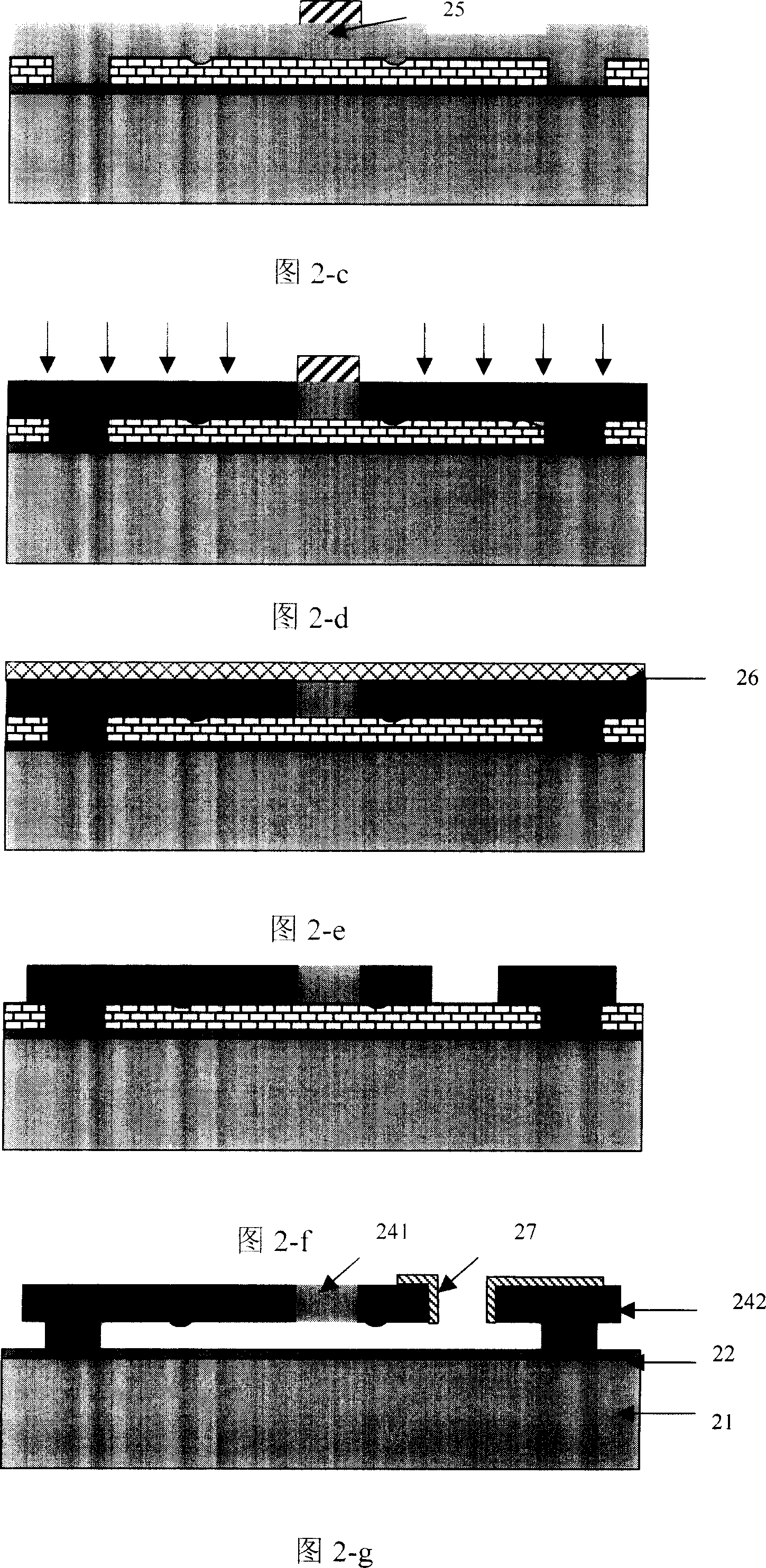 Implementing method for interconnected structure of RF MEMS switch