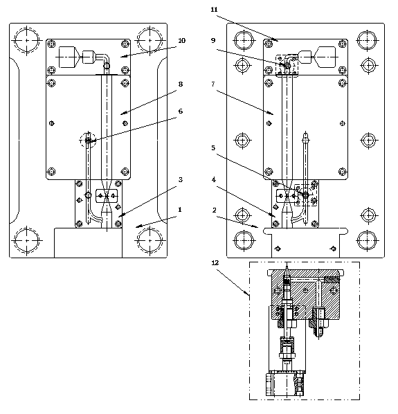 Water-assisted (co-injection) injection mold for complex-formed tube and stick plastic parts