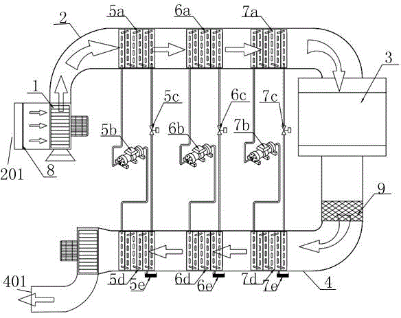 Heat pump system for heating drying medium and recovering waste heat in stepped mode