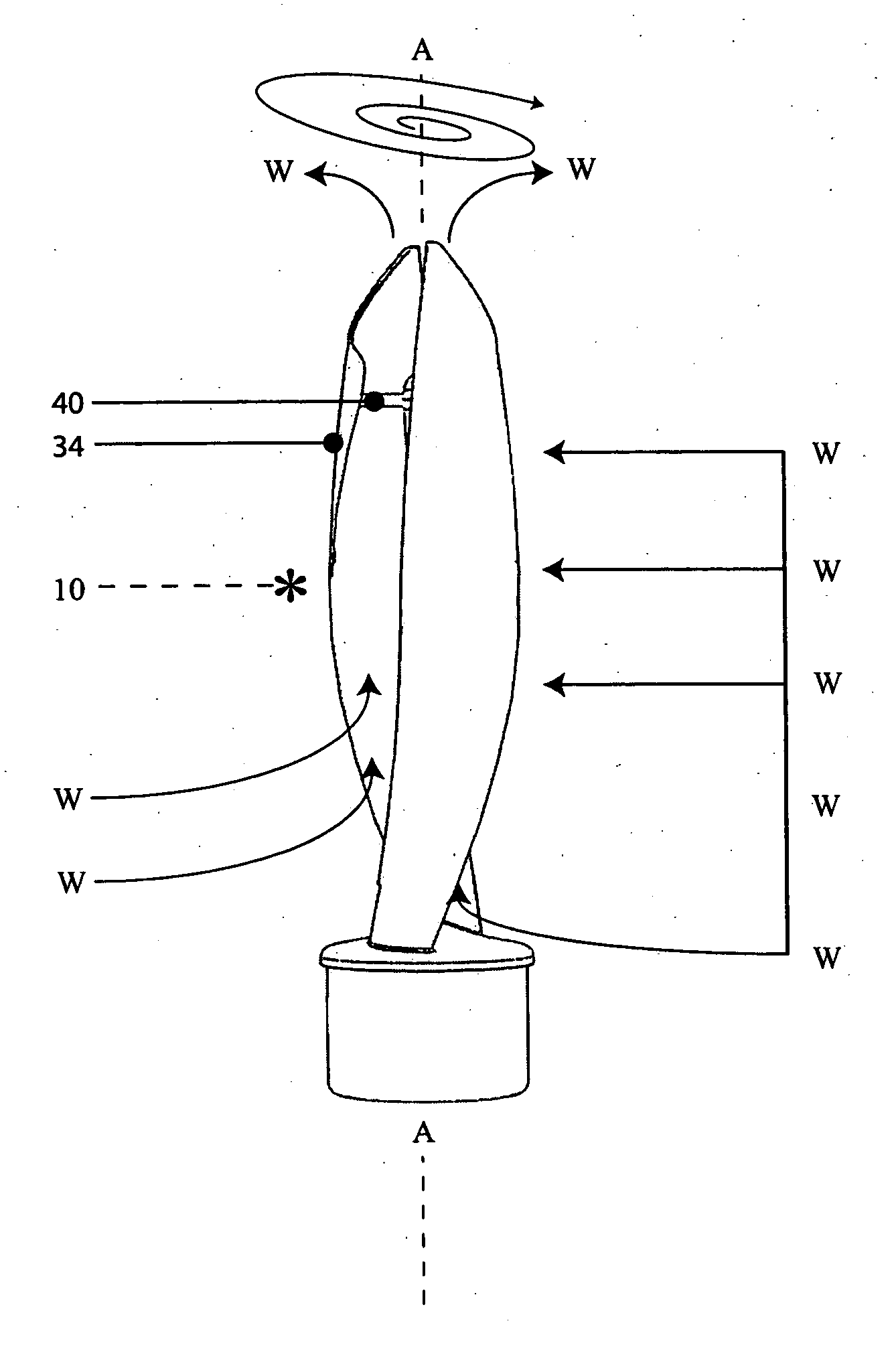 Helical taper induced vortical flow turbine