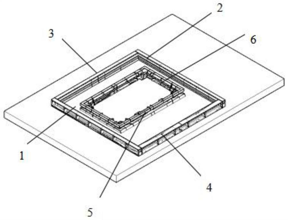 A pc wall panel mold with pre-embedded window frames and pre-embedded waterproof adhesive strips for prefabricated buildings
