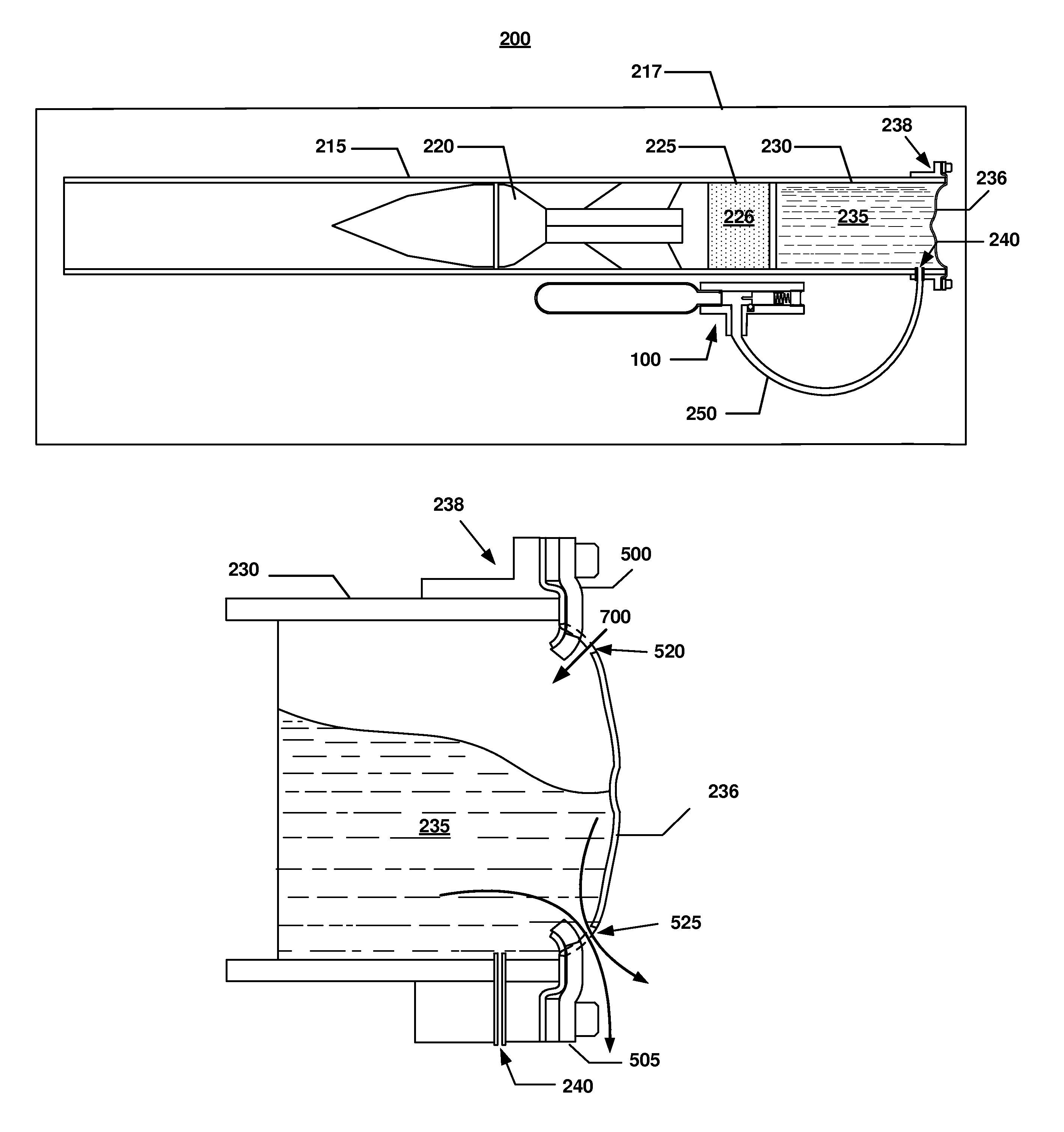 Bleeding mechanism for use in a propulsion system of a recoilless, insensitive munition