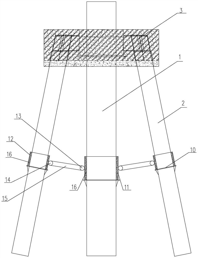 Single-pile foundation supported by inclined piles and construction method of single-pile foundation