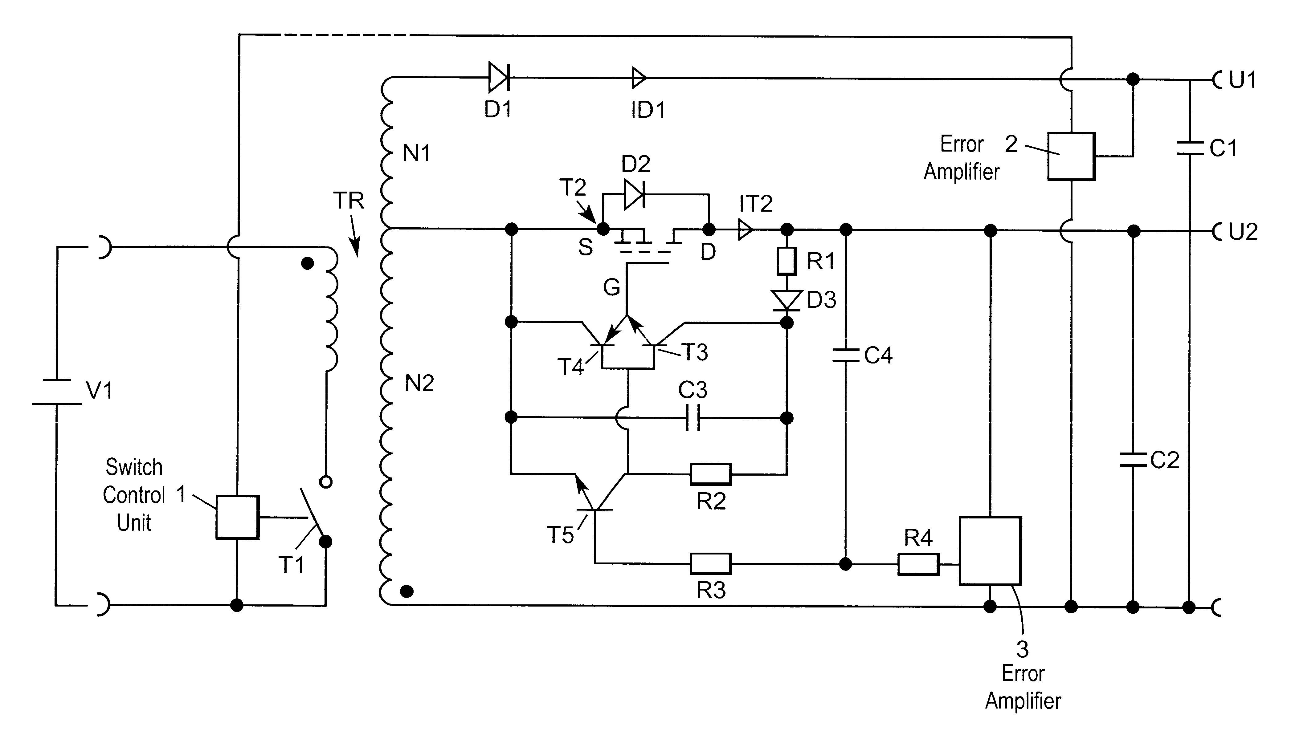 Method and arrangement for regulating low output voltages in multiple output flyback DC/DC converters