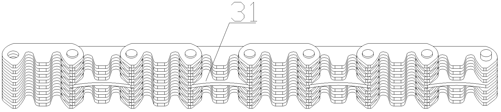 Double-pitch time-sharing meshing toothed chain chain plate