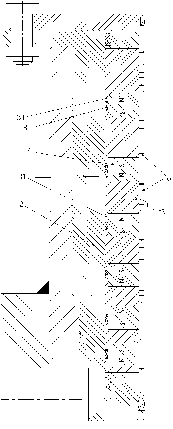 Variable-tooth and variable-gap type magnetic fluid reciprocating sealing structure for hydraulic cylinder