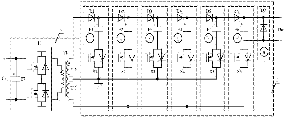 Multistage direct current circuit with controllable voltage