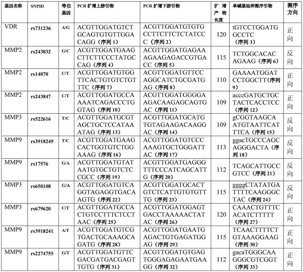 Detection substance for SNP of ONFH susceptibility related VDR, MMP2, MMP3 and MMP9 genes and application