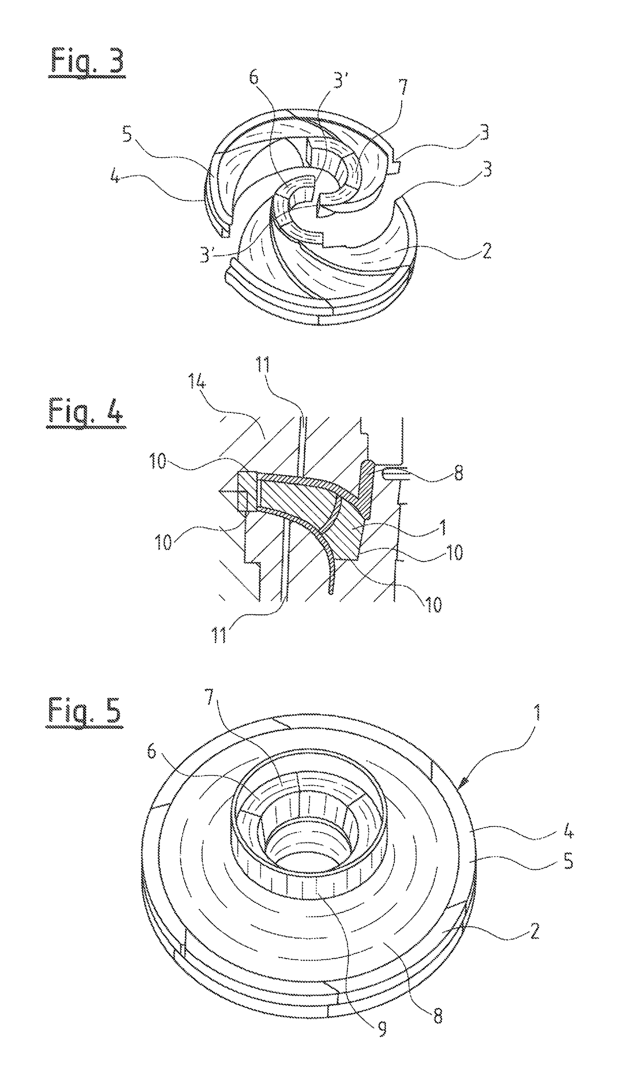 Segmented core and method for molding an impeller