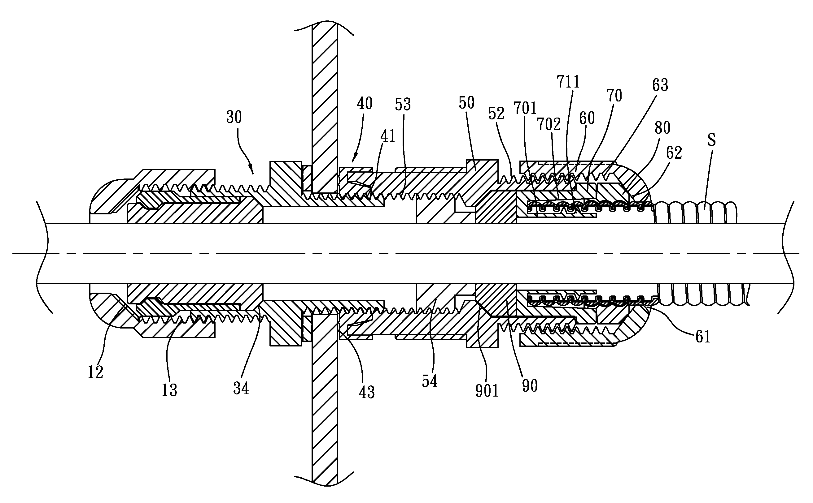 Fastening device for cable and wave hose
