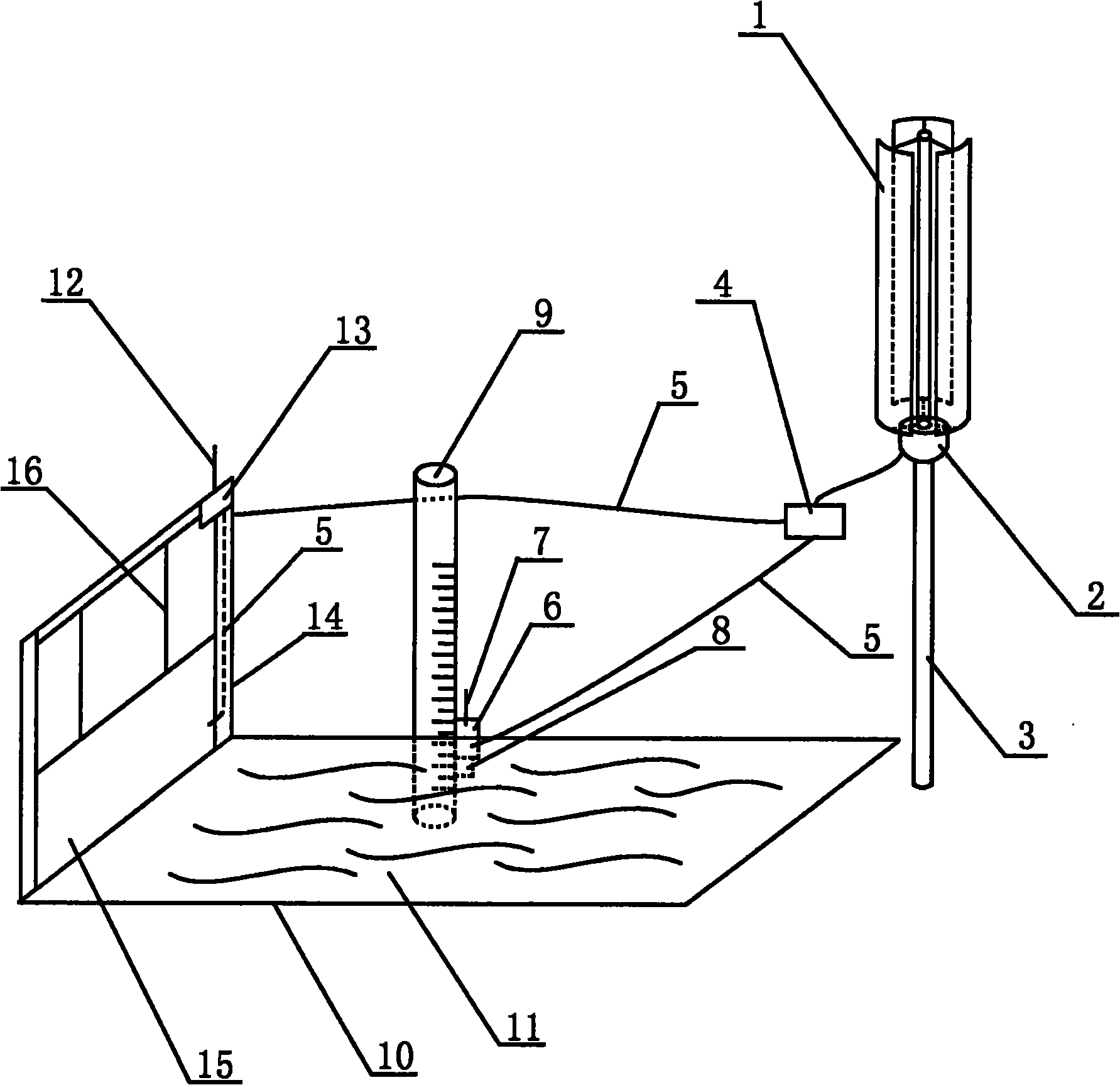 Water level measuring and reporting device for wind power generation system to supply power to water level sensor