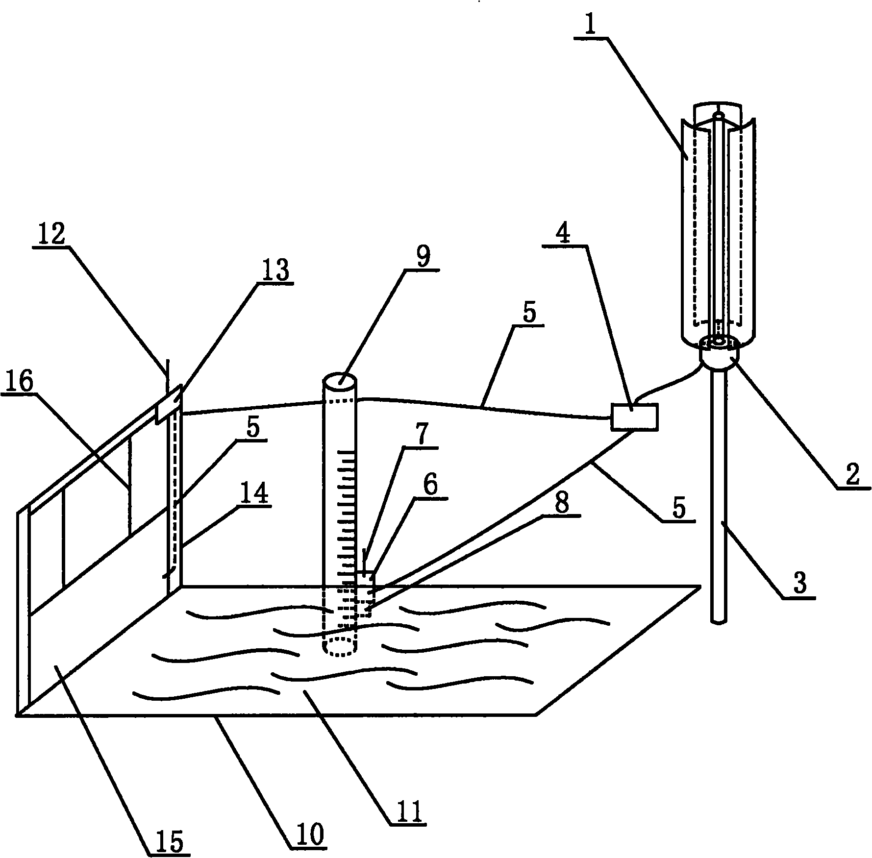 Water level measuring and reporting device for wind power generation system to supply power to water level sensor