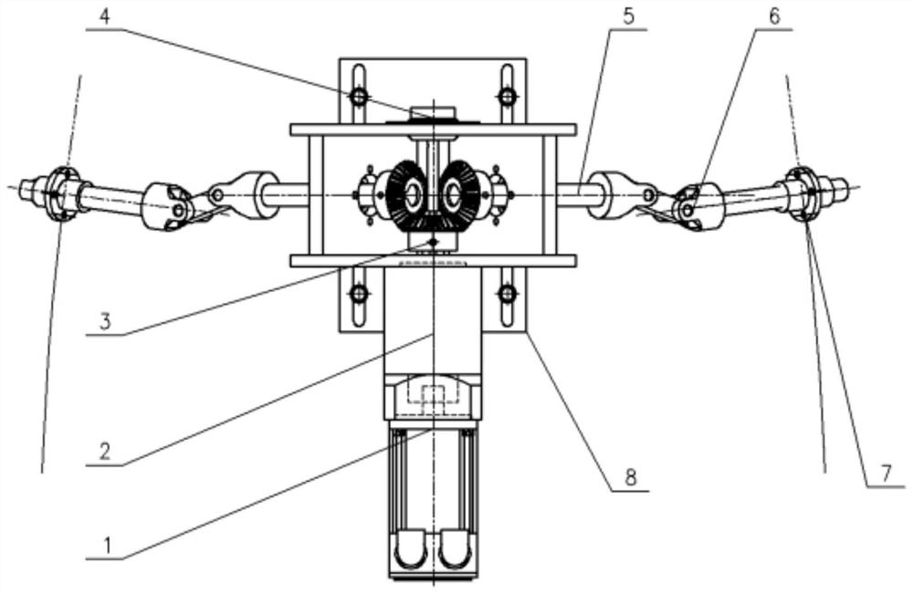 Unmanned ship fin stabilizer executing mechanism based on bevel gear transmission