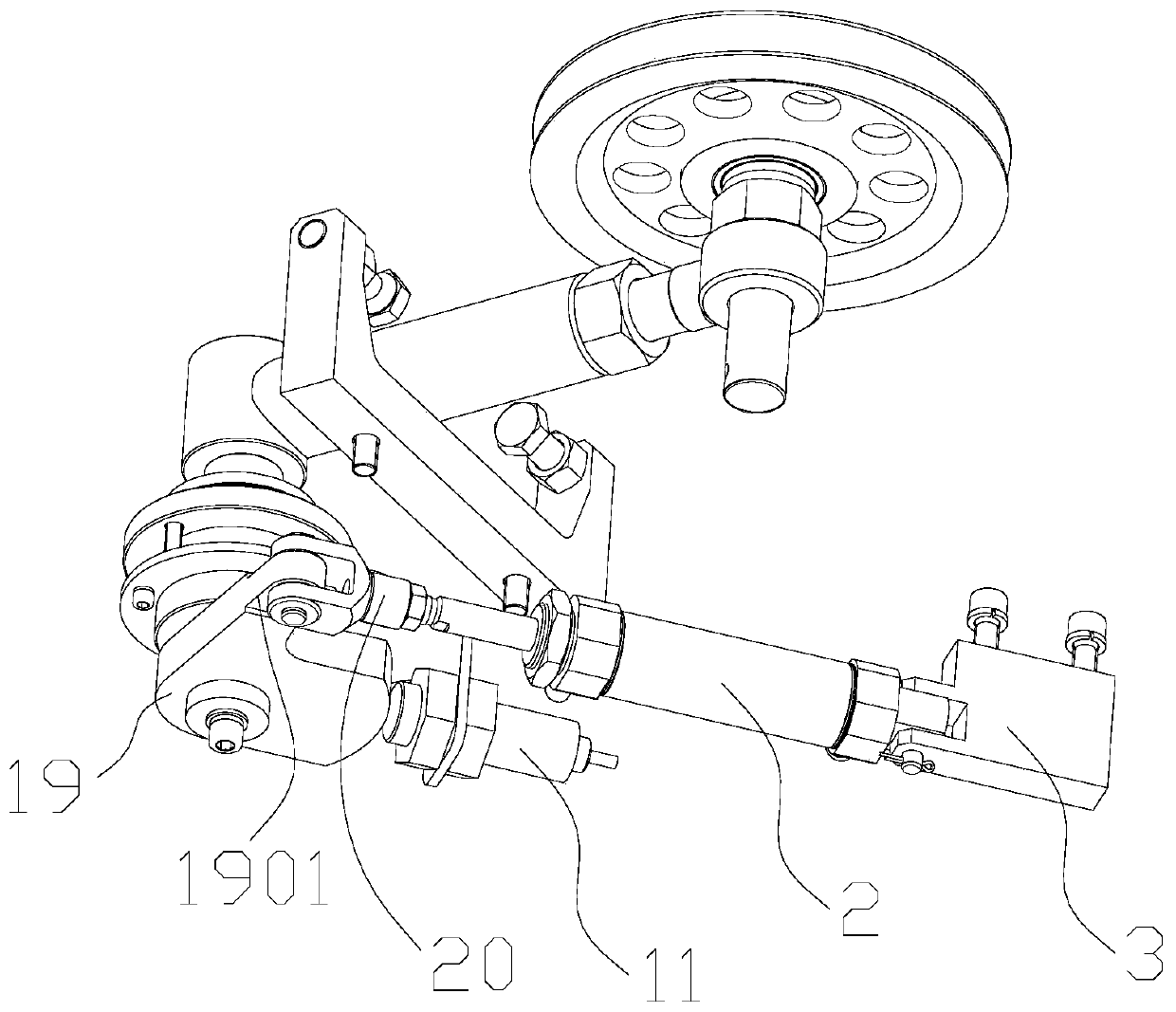 Guide wheel device with three adjustable degrees of freedom