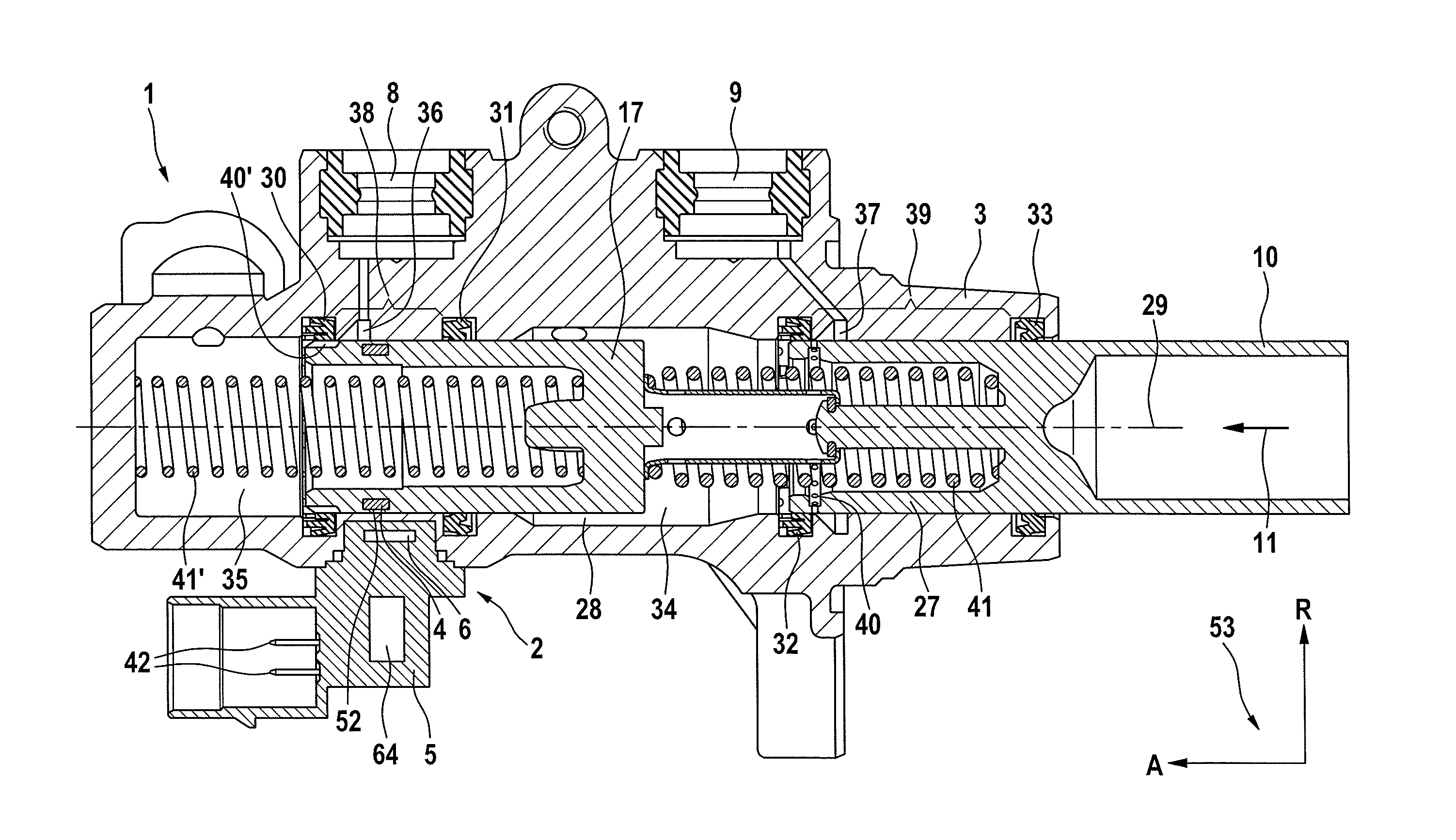 Main brake cylinder having a device for the contactless monitoring of the position and movement of a linearly movable piston